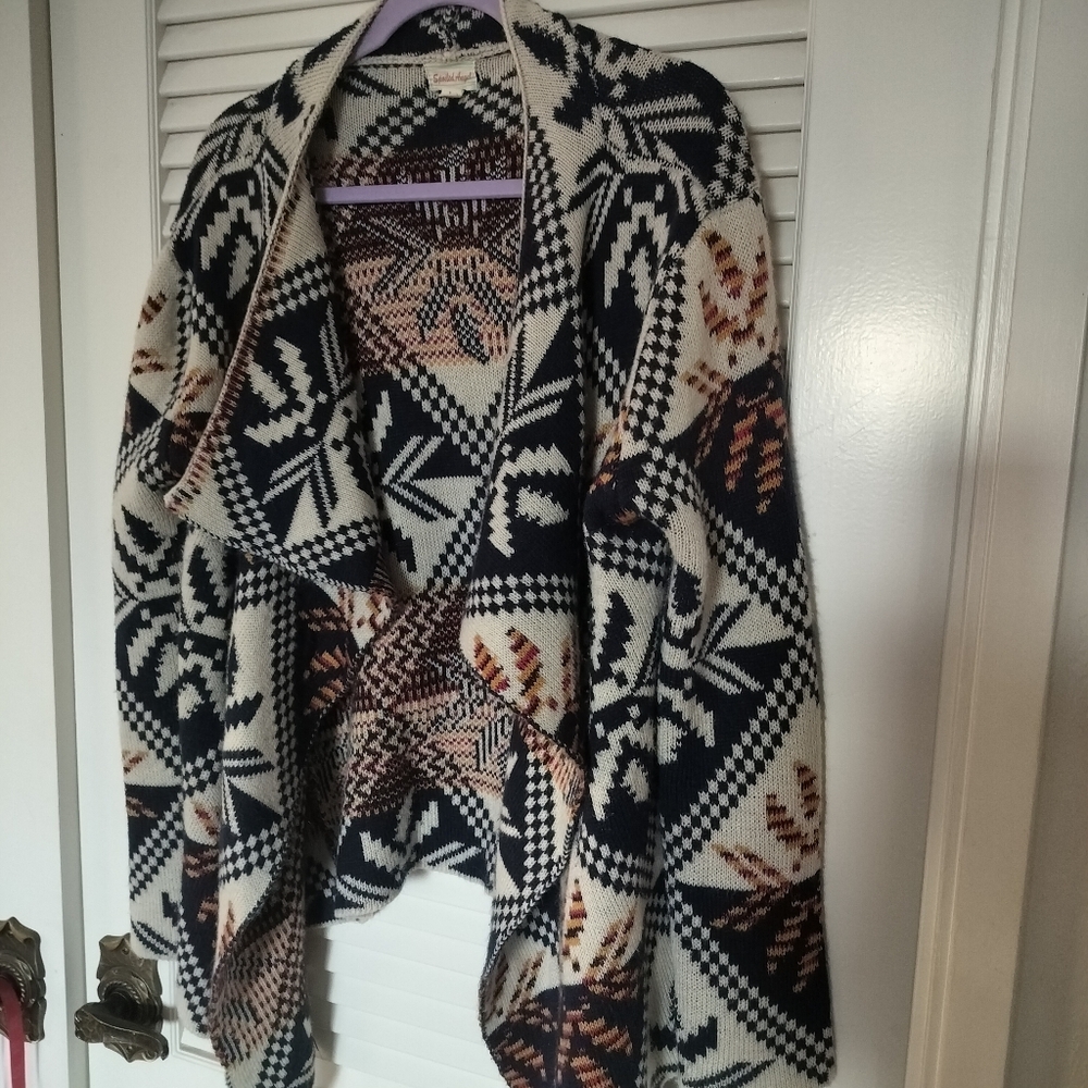 Spoiled Angel Aztec Western Print Size Large Open Cardigan Hi Lo Hem
